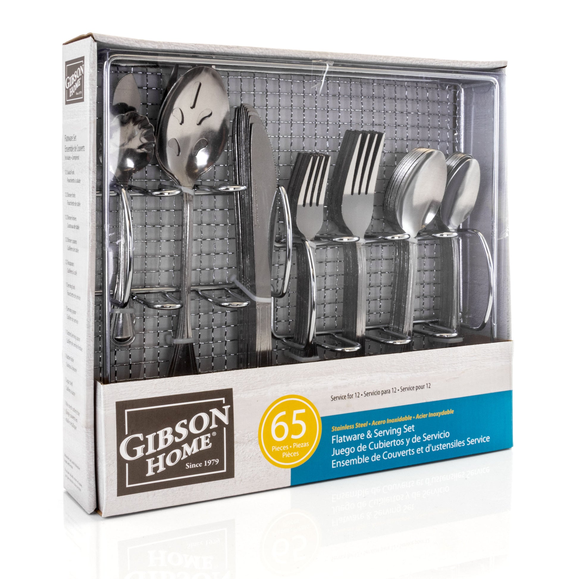 Gibson Home South Bay 65 Piece Stainless Steel Flatware Service Set w Wire Cadd