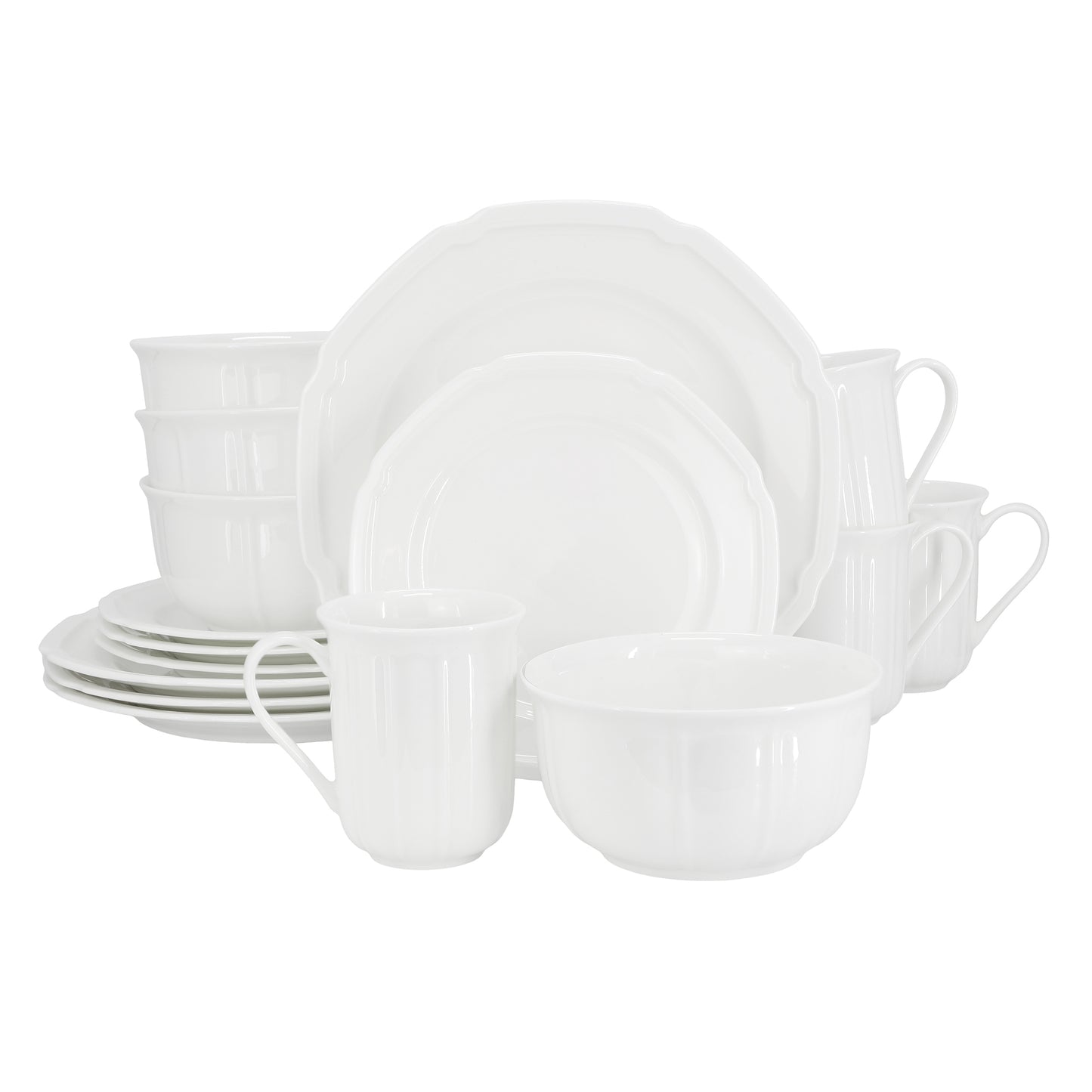 Meritage Bavaria 16 Piece Scallop Rim Bone China Dinnerware Set White