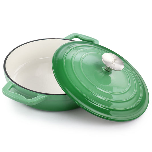 MegaChef 2 qt Round Enameled Cast Iron Braiser Pan in Green