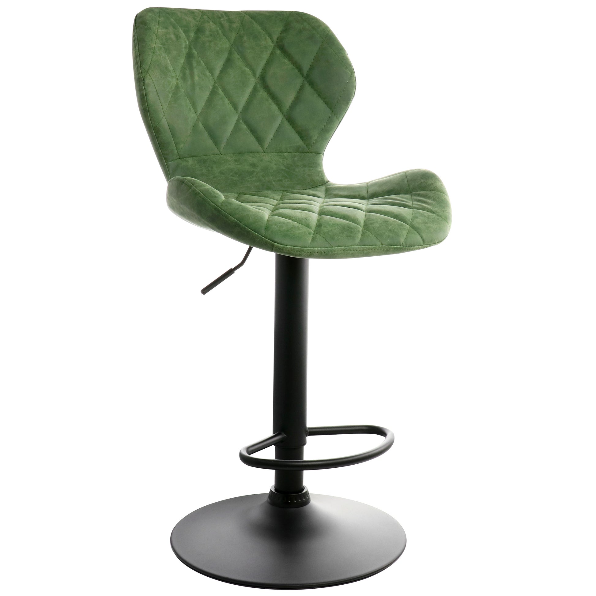Elama Vintage Faux Leather Adjustable Bar Stool in Green w Black Base