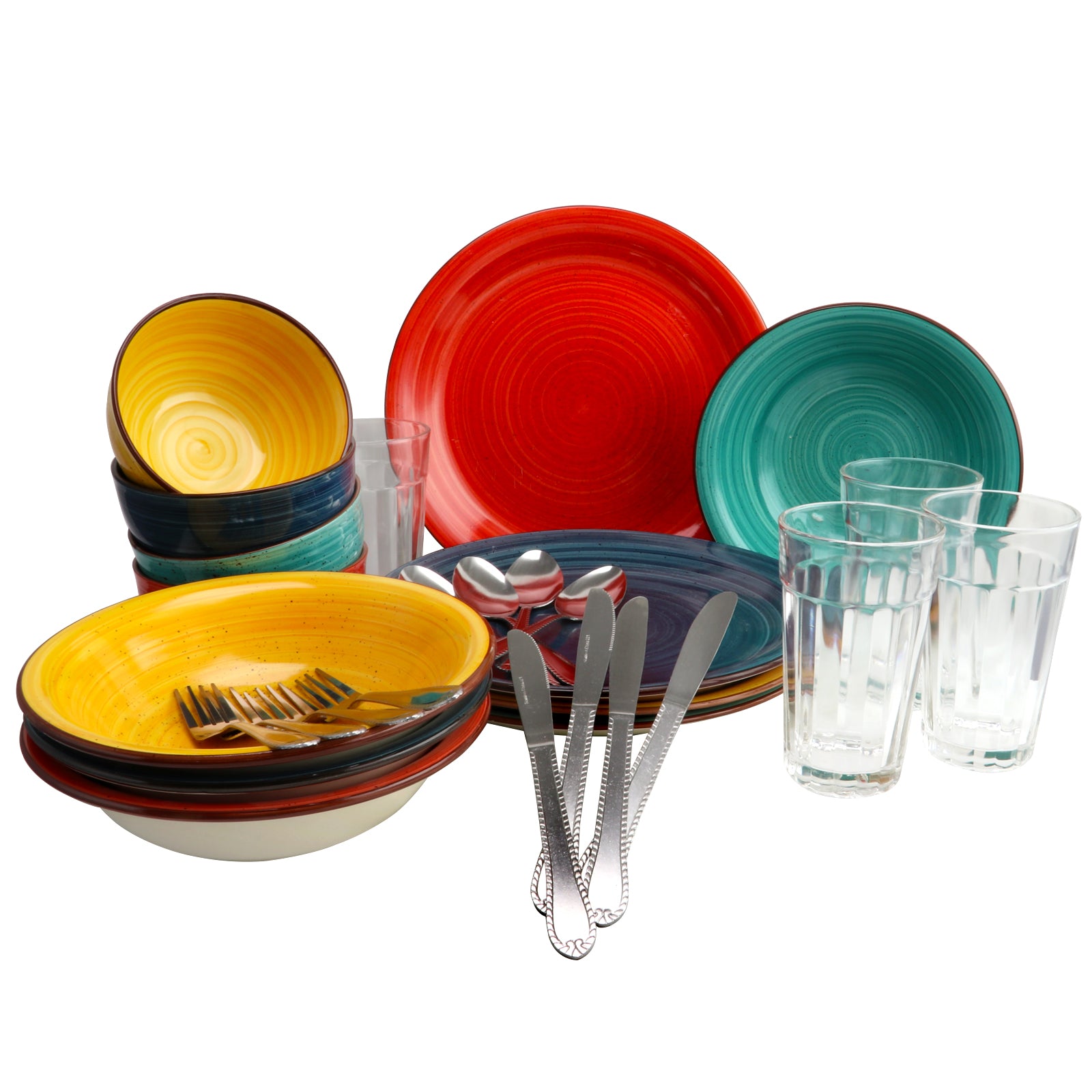 Gibson Color Speckle 28 Piece Mix & Match Dinnerware Combo Set