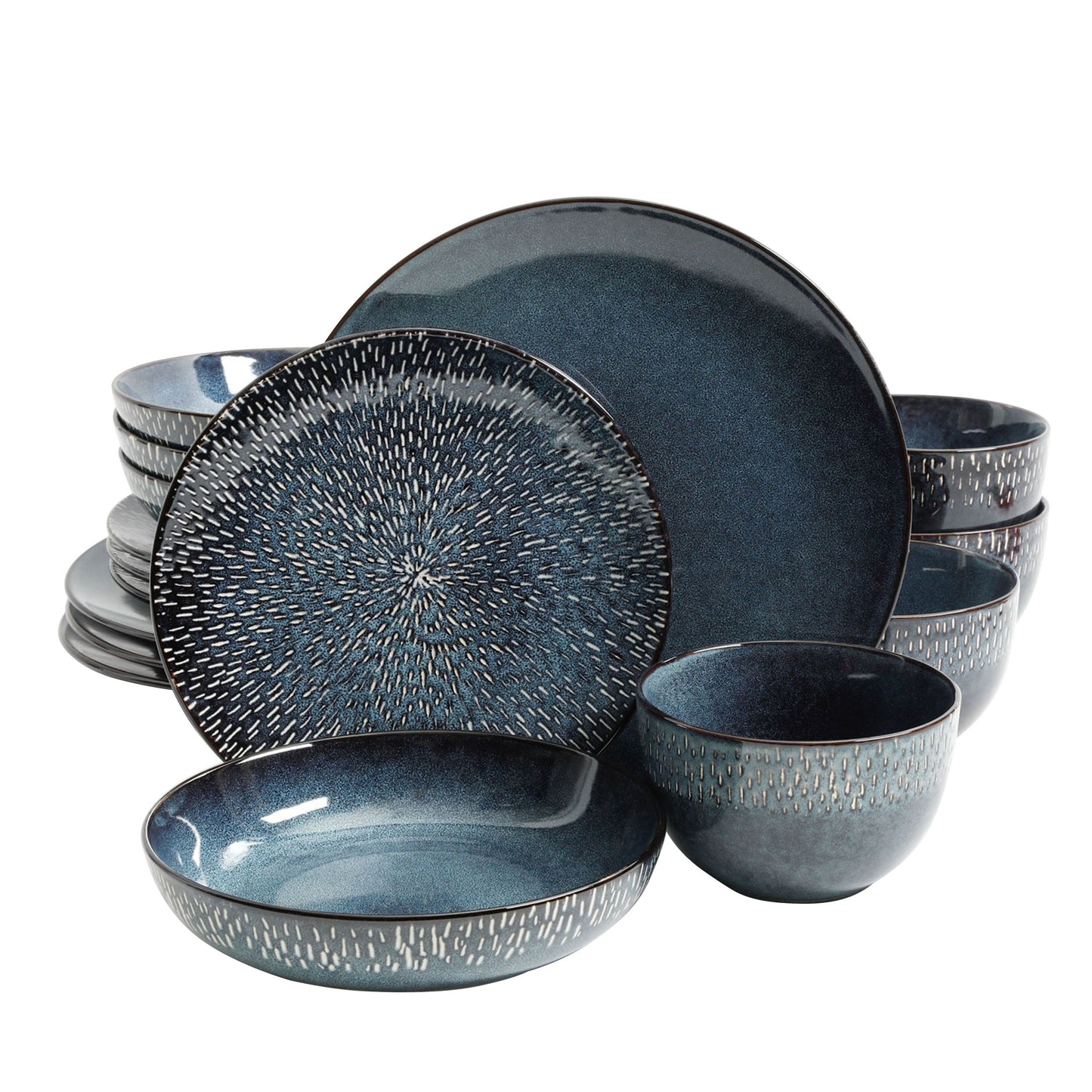 Gibson Elite Matisse 16 pc Double Bowl Dinnerware Set Cobalt