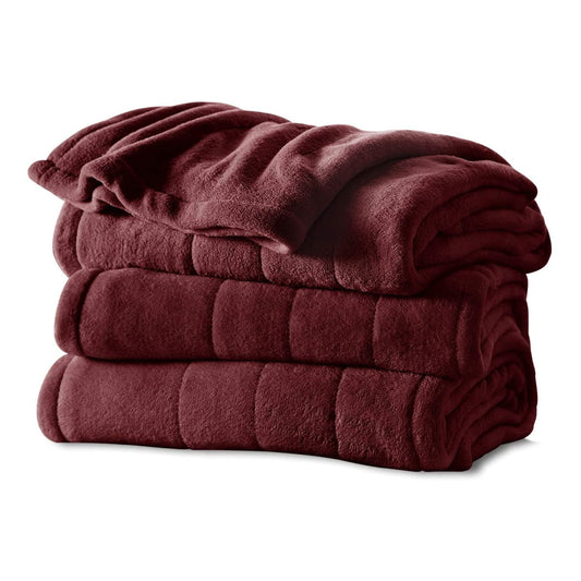 Sunbeam Queen Electric Heated MicroPlush Blanket Garnet w Dual Digital Display C