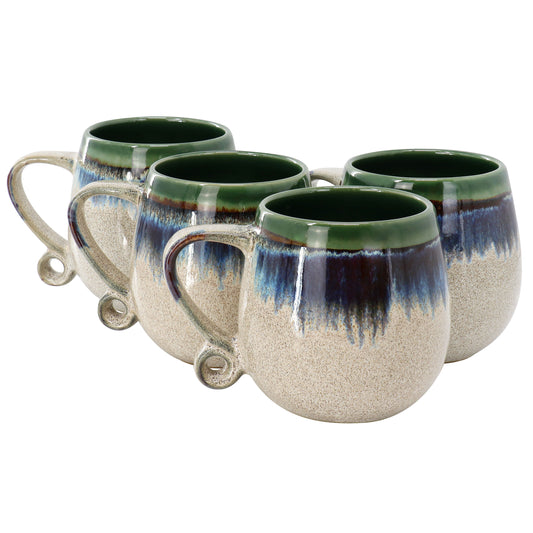 Meritage Lexington 4 Piece 20 oz Stoneware Two Tone Mug Set in Green Multi