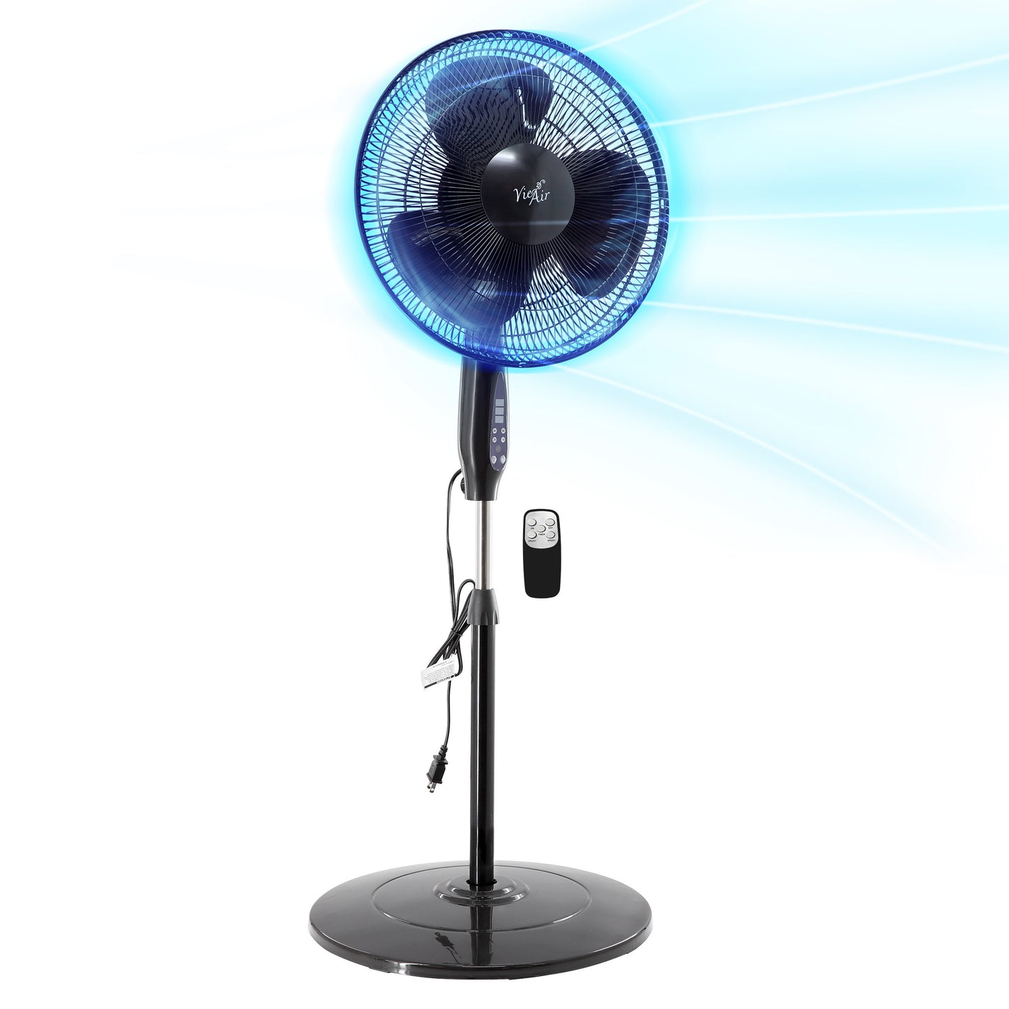 Vie Air 16" 3 Speed Oscillating Stand Fan w Remote Control Black
