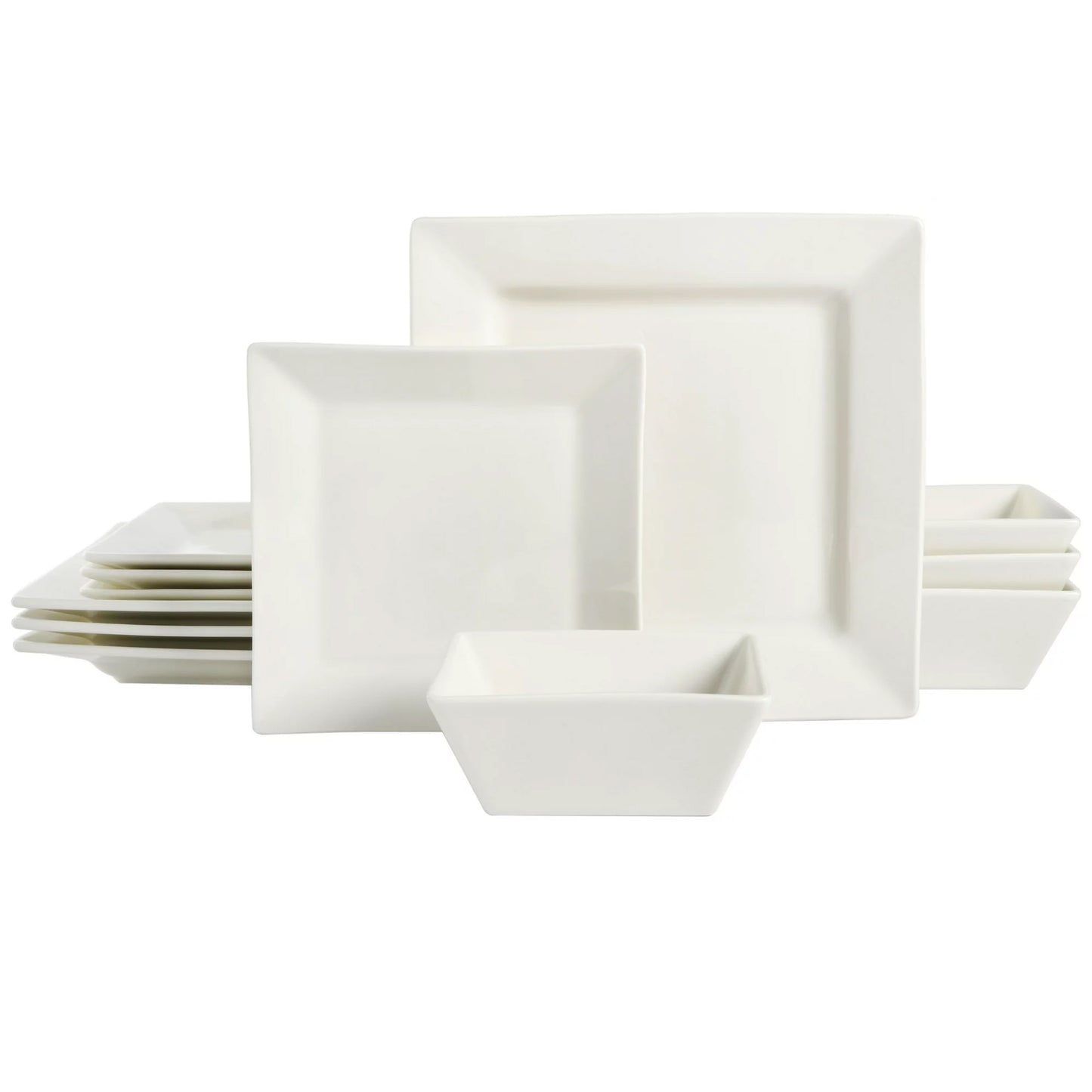 Gibson Everyday Hard Square 12 Piece Fine Ceramic Dinnerware Set White