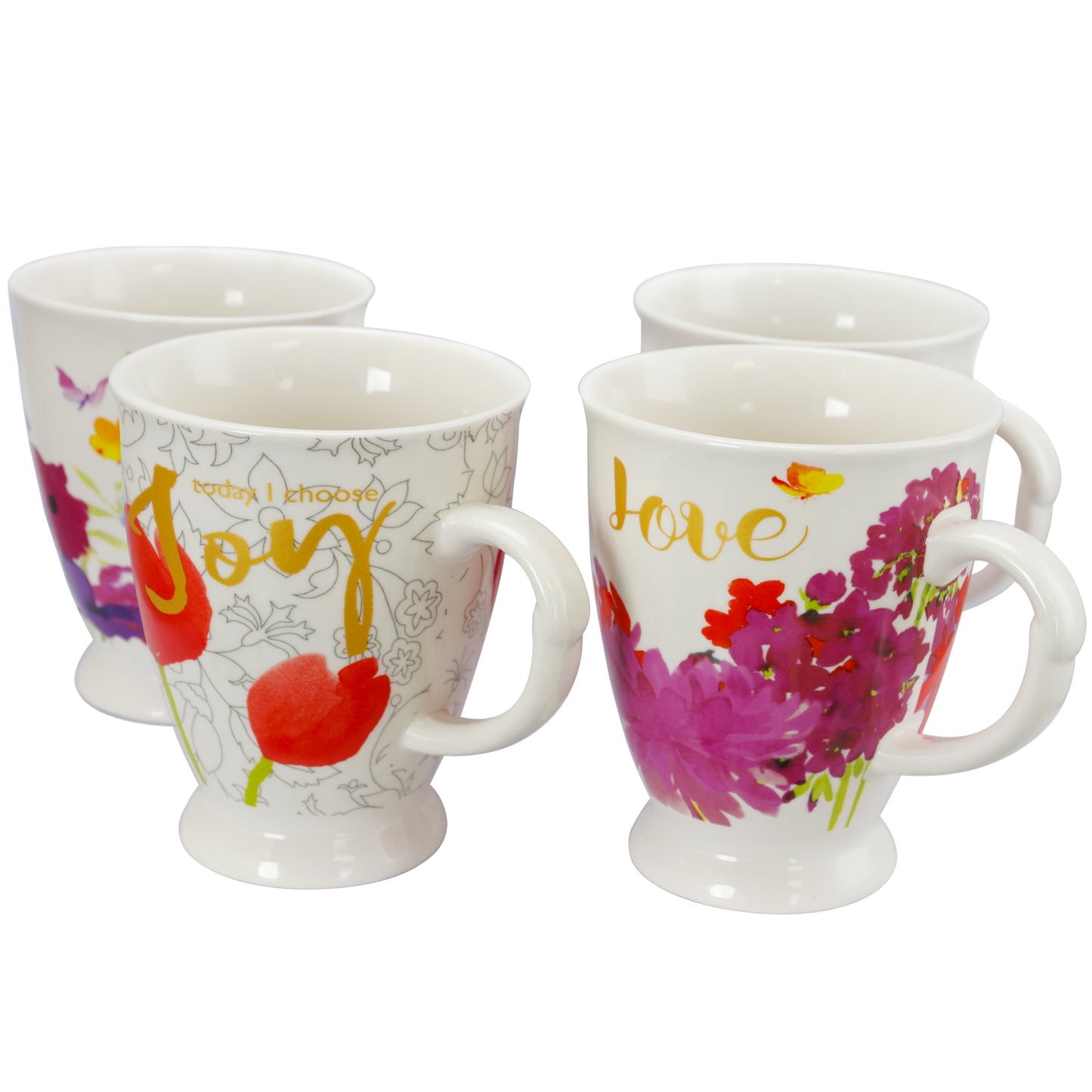 Gibson Home Bold Floral 17.4 oz Cup Set Set of 4 Assorted Designs