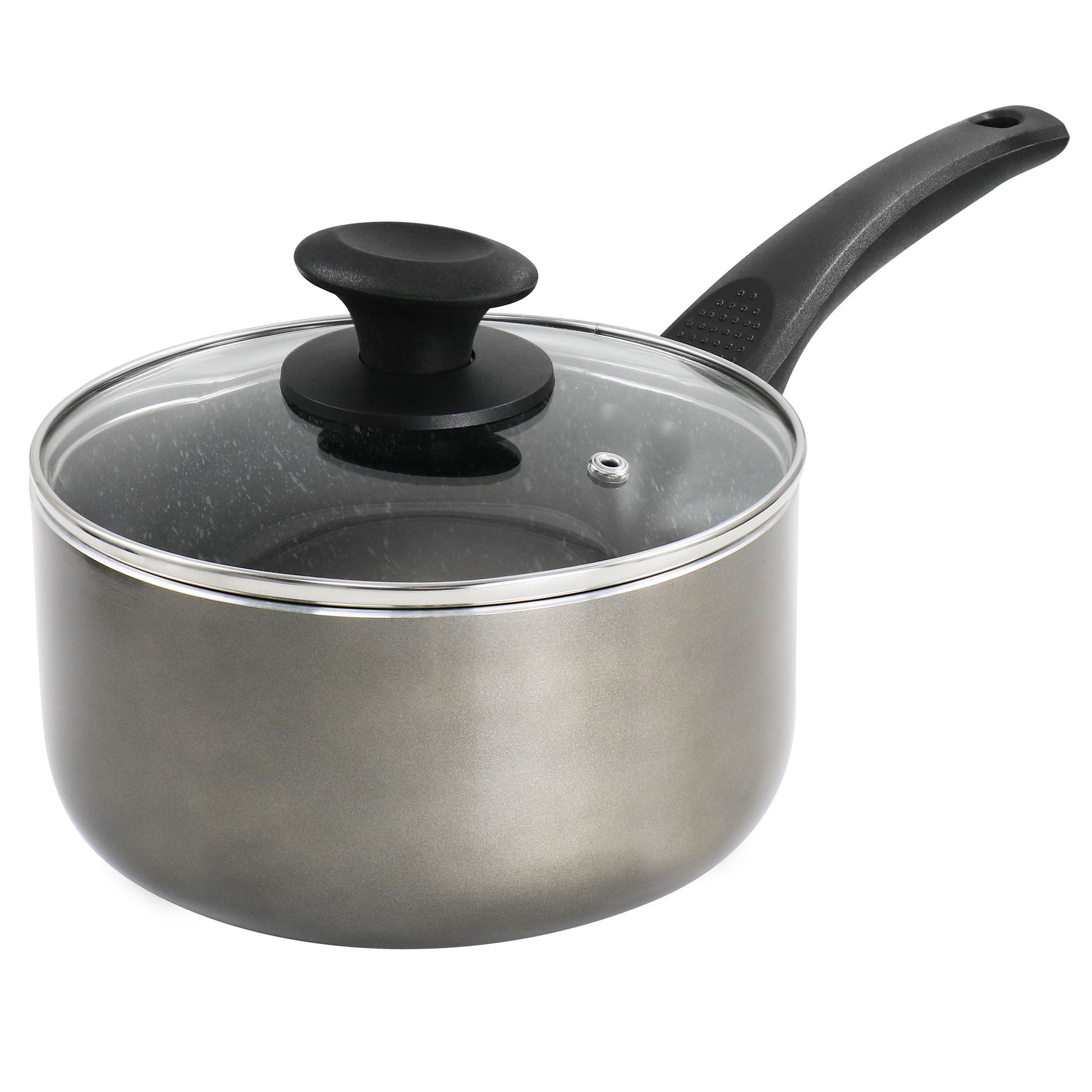Oster 2.5 Qt Merrion Nonstick Aluminum Saucepan w Lid in Metallic Grey