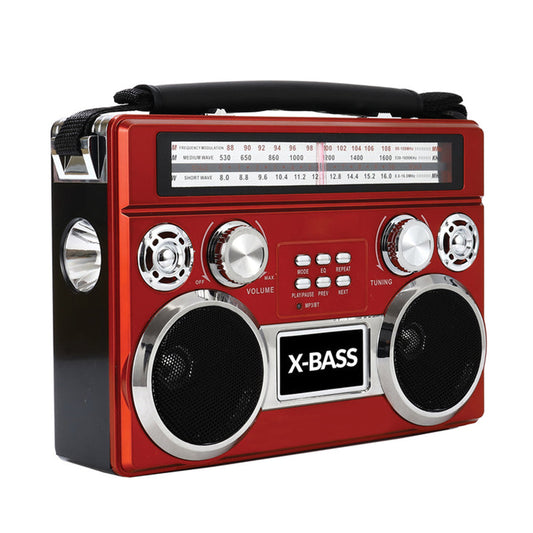 SuperSonic Retro Rechargeable 3 Band Radio w Bluetooth & Flashlight in Red