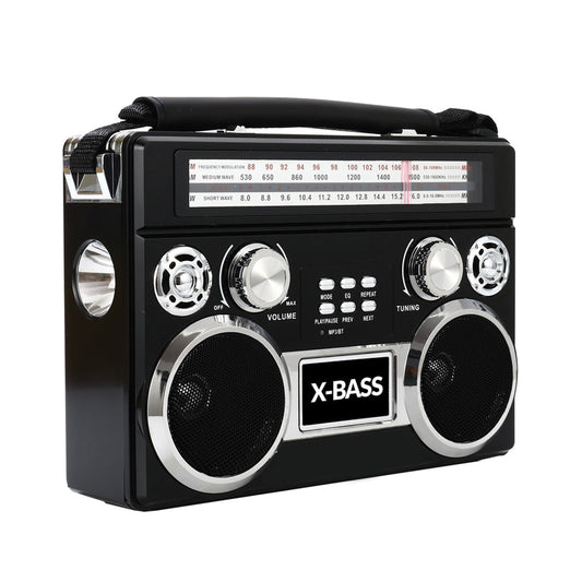 SuperSonic Retro Rechargeable 3 Band Radio w Bluetooth & Flashlight in Black