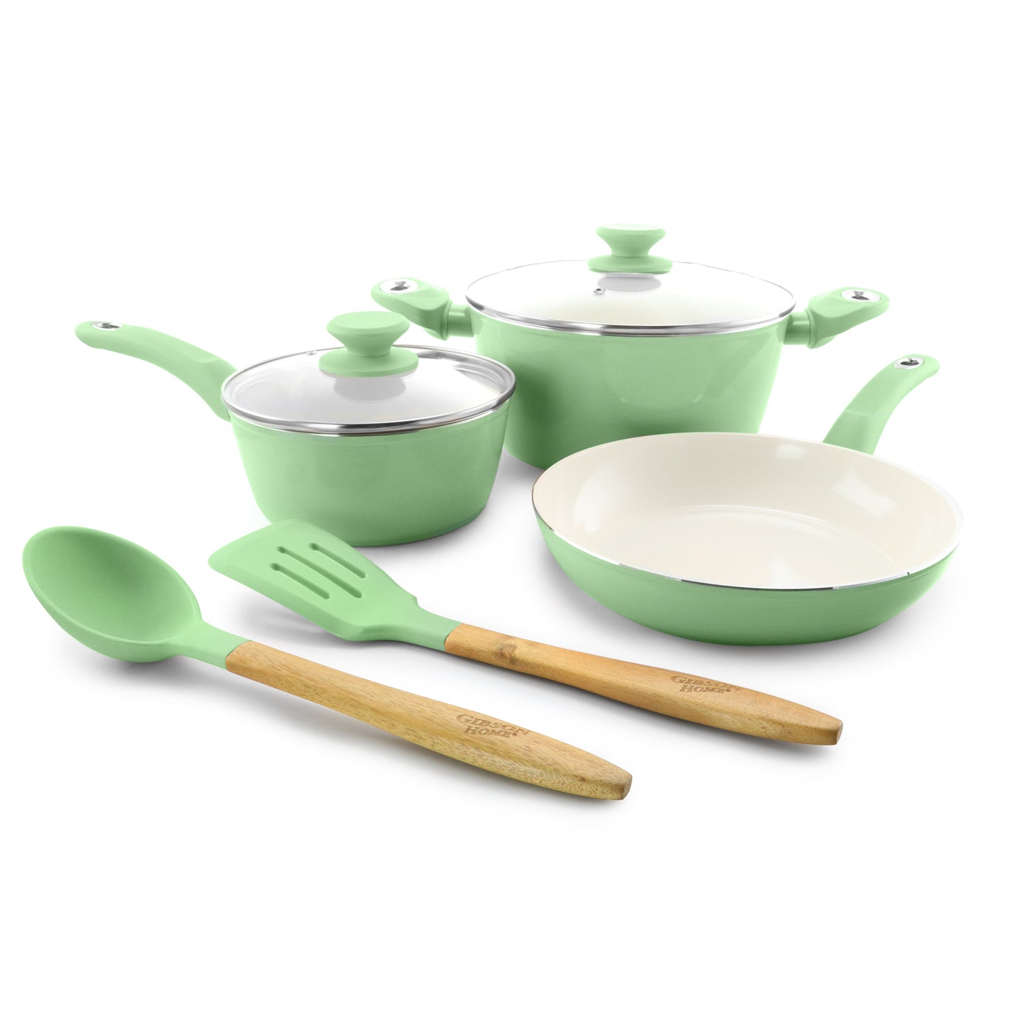 Gibson Home Plaza Cafe 7 pc Essential Core Aluminum Cookware Set in Mint