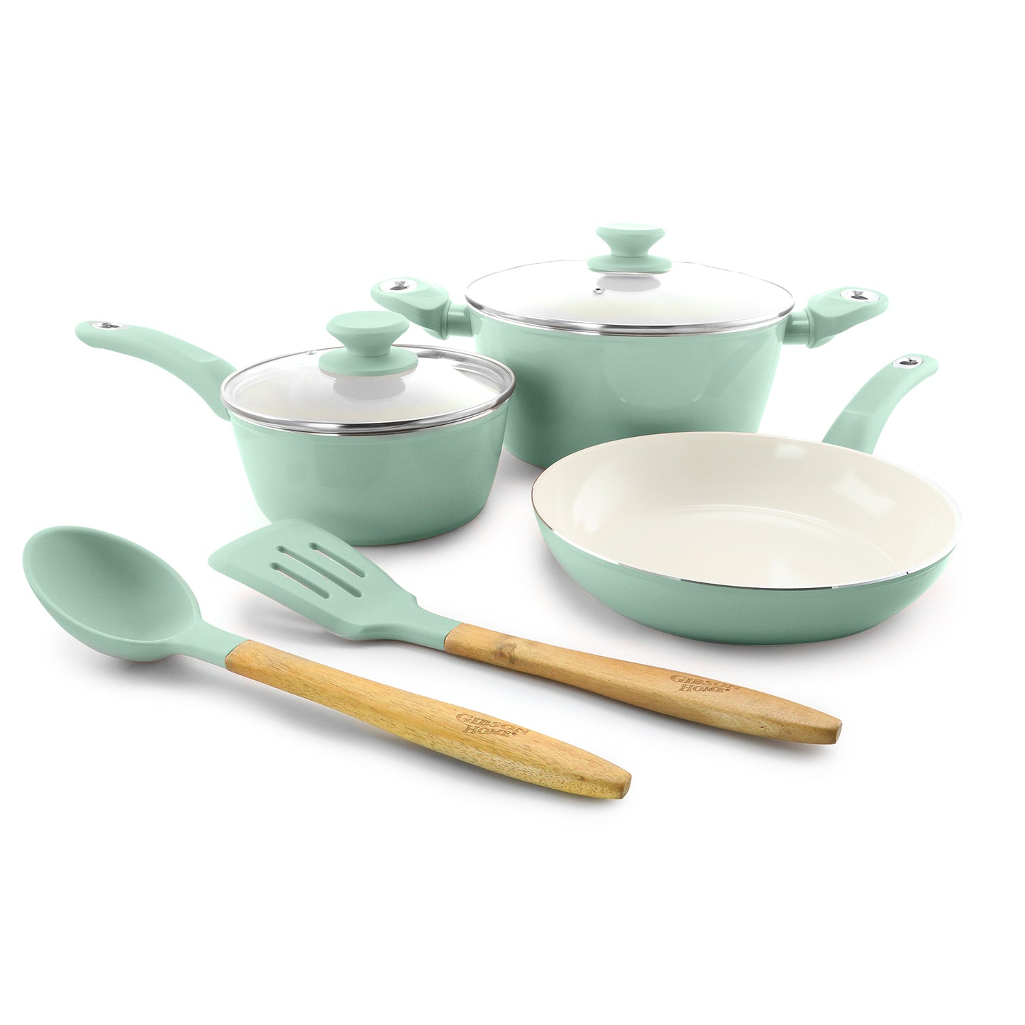 Gibson Home Plaza Cafe 7 pc Essential Core Aluminum Cookware Set in Sky Blue