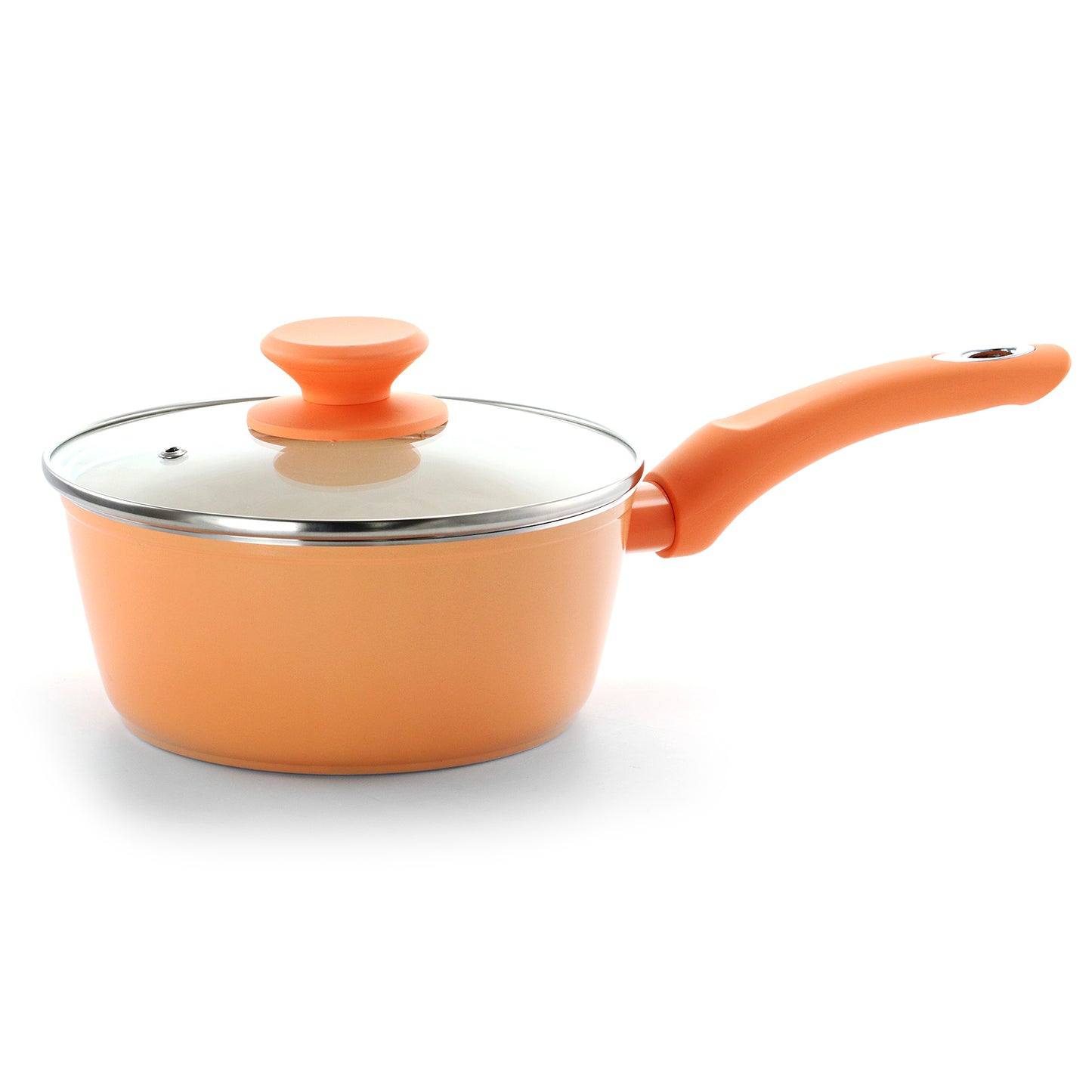 Gibson Home Plaza Cafe 1.7 Qt Aluminum Sauce Pan w Soft Touch Handle in Coral