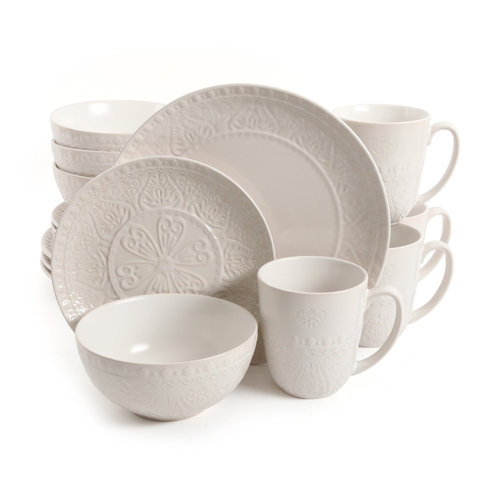 Gibson Elite Milanto 16 Piece Stoneware Dinnerware Set in Cream Service for 4