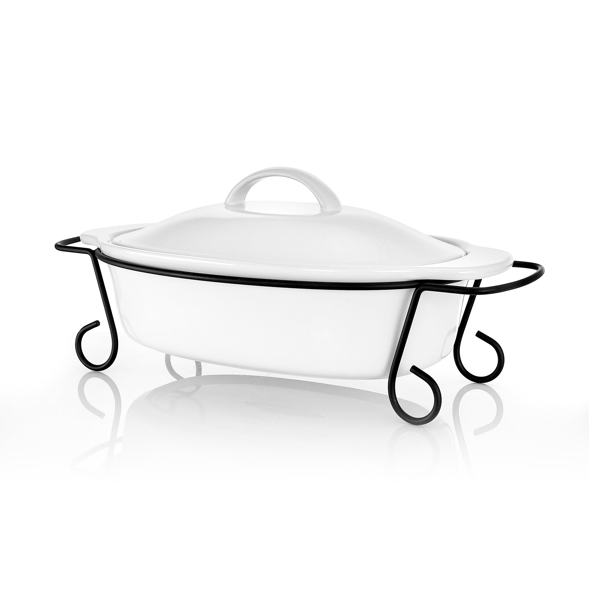 Gibson Elite Gracious Dining 2 Piece Oval Stoneware Bakeware w Lid & Metal Rack