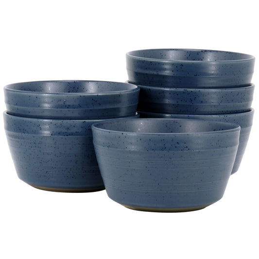 Bee & Willow Milbrook 6 Piece 6" Stoneware Cereal Bowl Set Blue Speckle