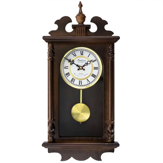 Bedford Leo 21" Chestnut Brown Wood Swinging Pendulum Wall Clock w Hourly Chimes
