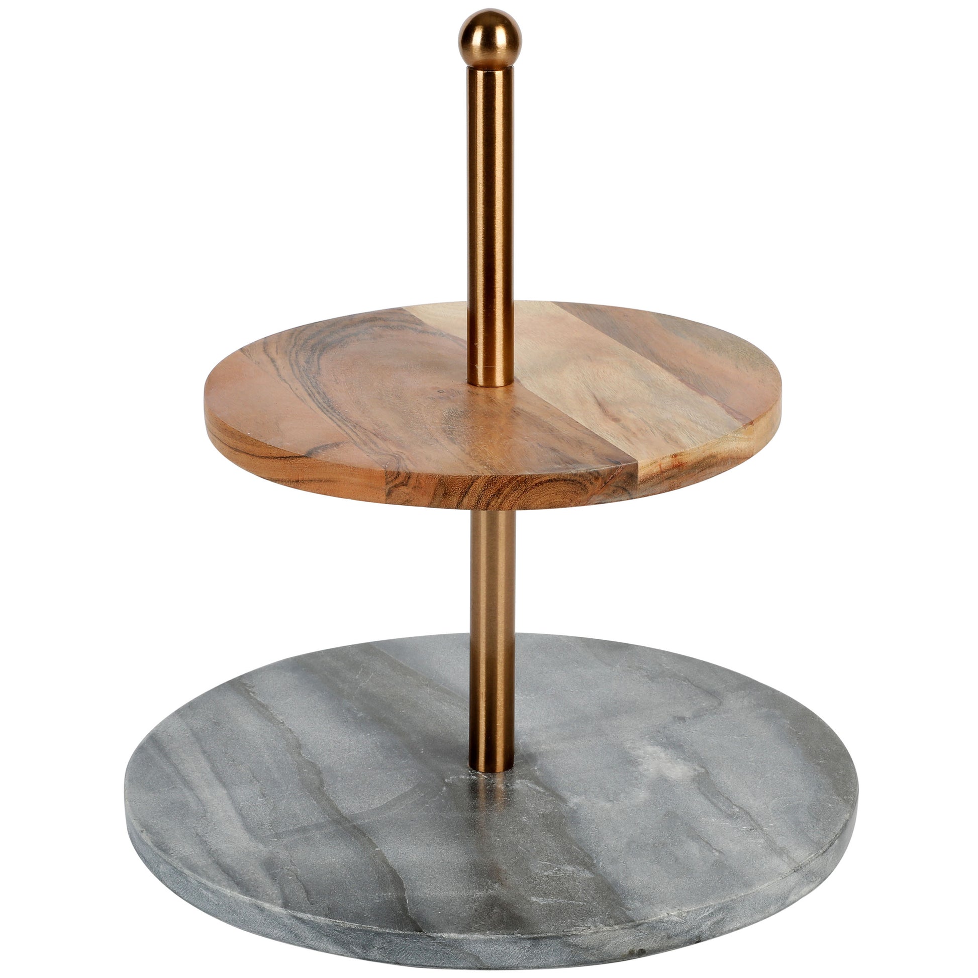Laurie Gates California Designs Grey Marble & Acacia Wood 2 Tier Server