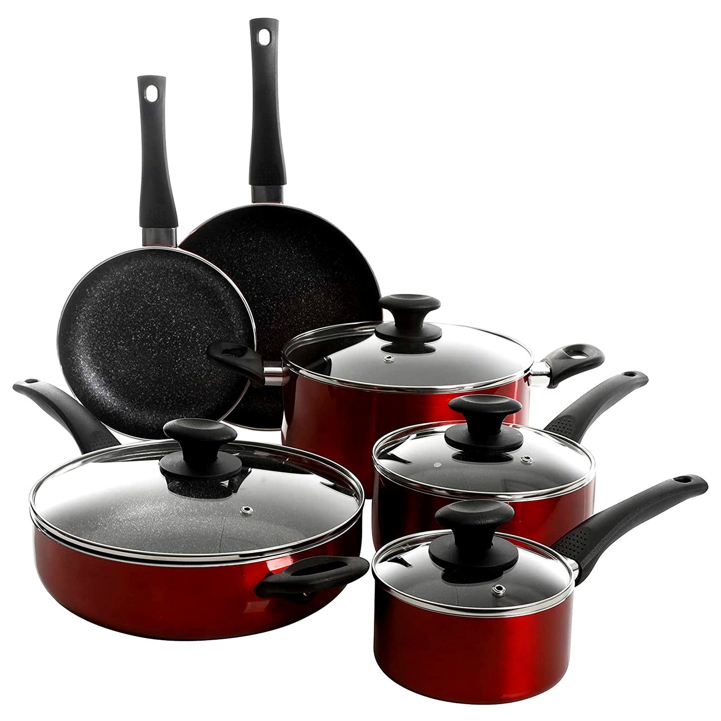 Oster Merrion 10 Piece Nonstick Aluminum Cookware Set Red