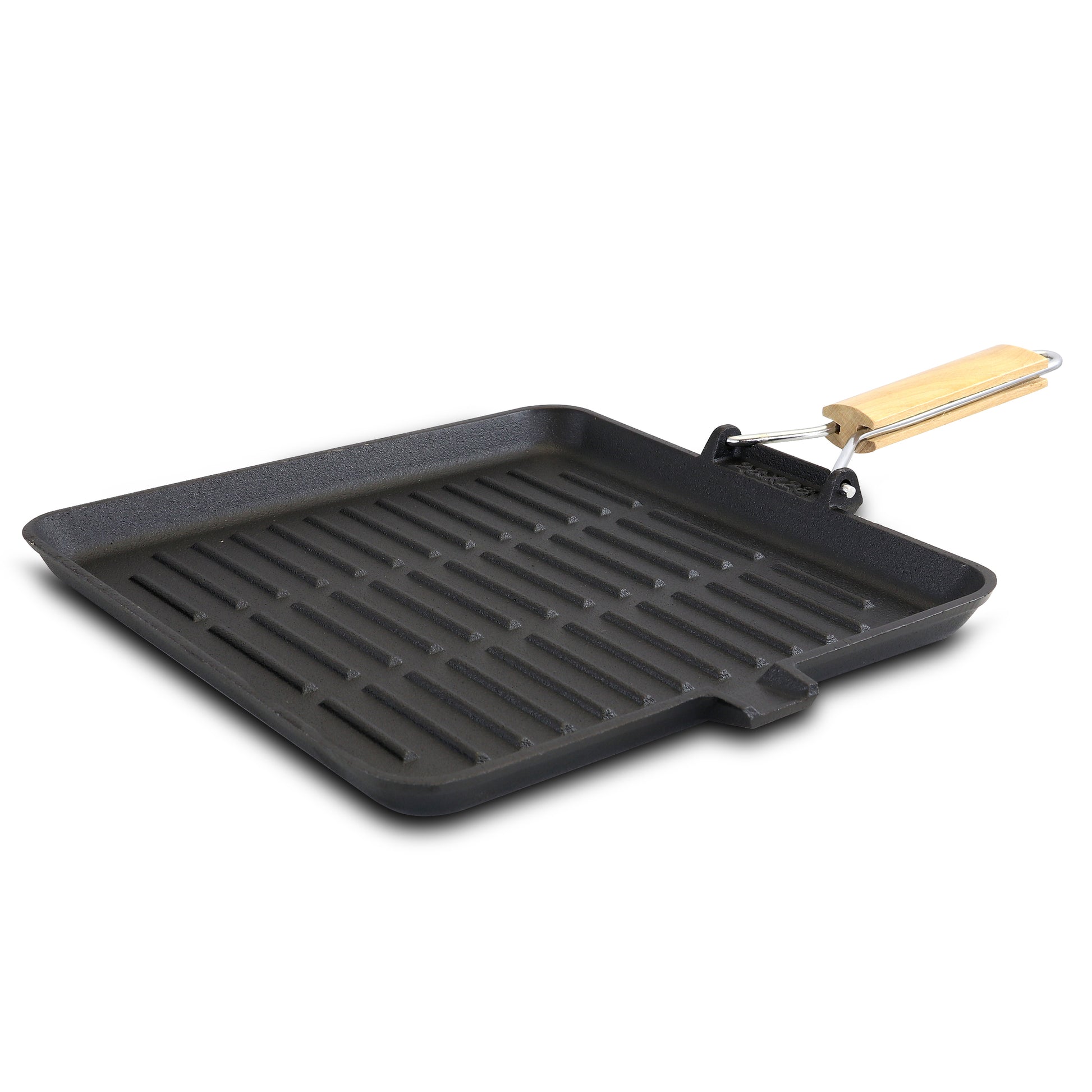 General Store Addlestone 11" Pre-Seasoned Cast Iron Grill Pan w Foldable Wooden