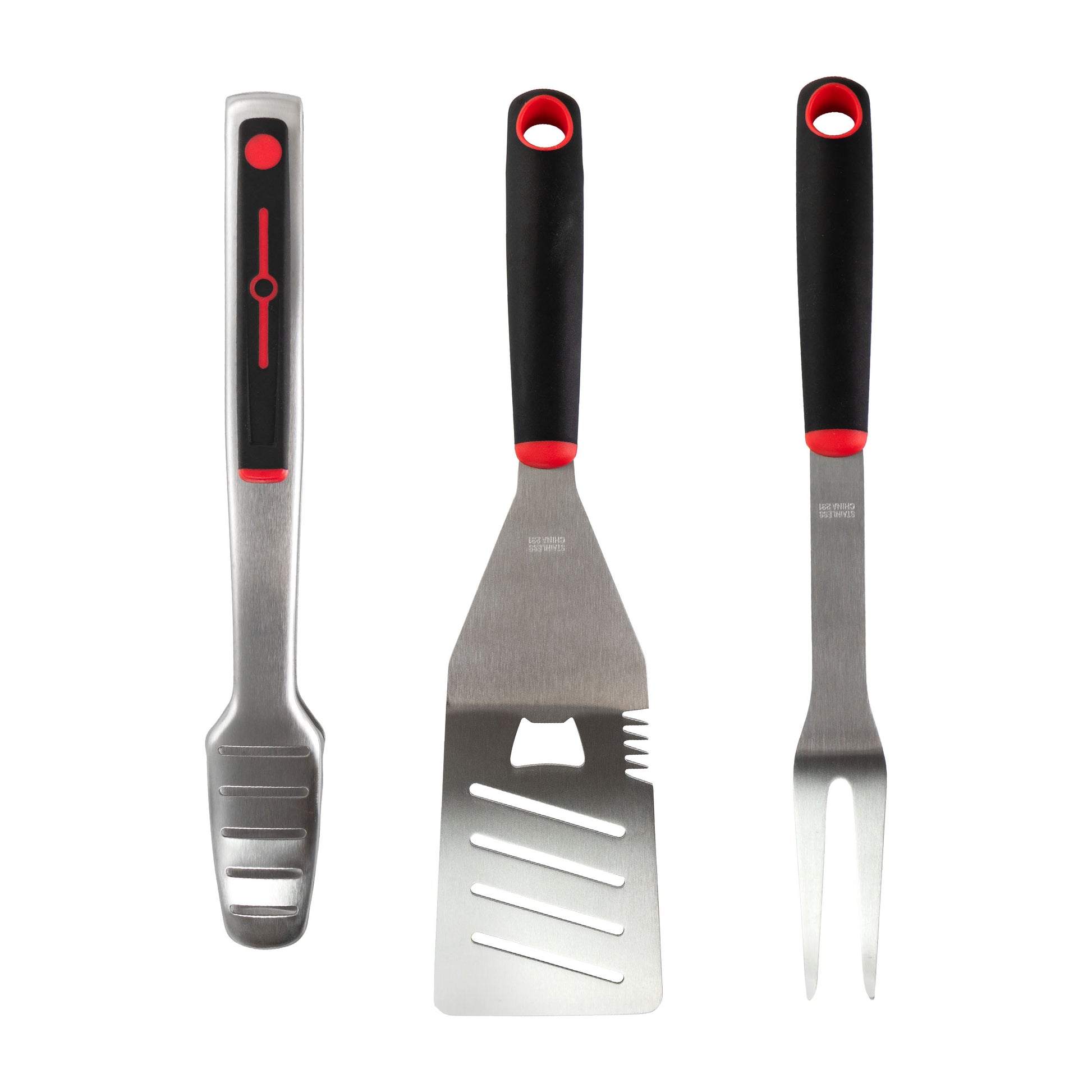 Gibson Home Huckleberry 3 Piece Stainless Steel BBQ Tool Set in Black & Red