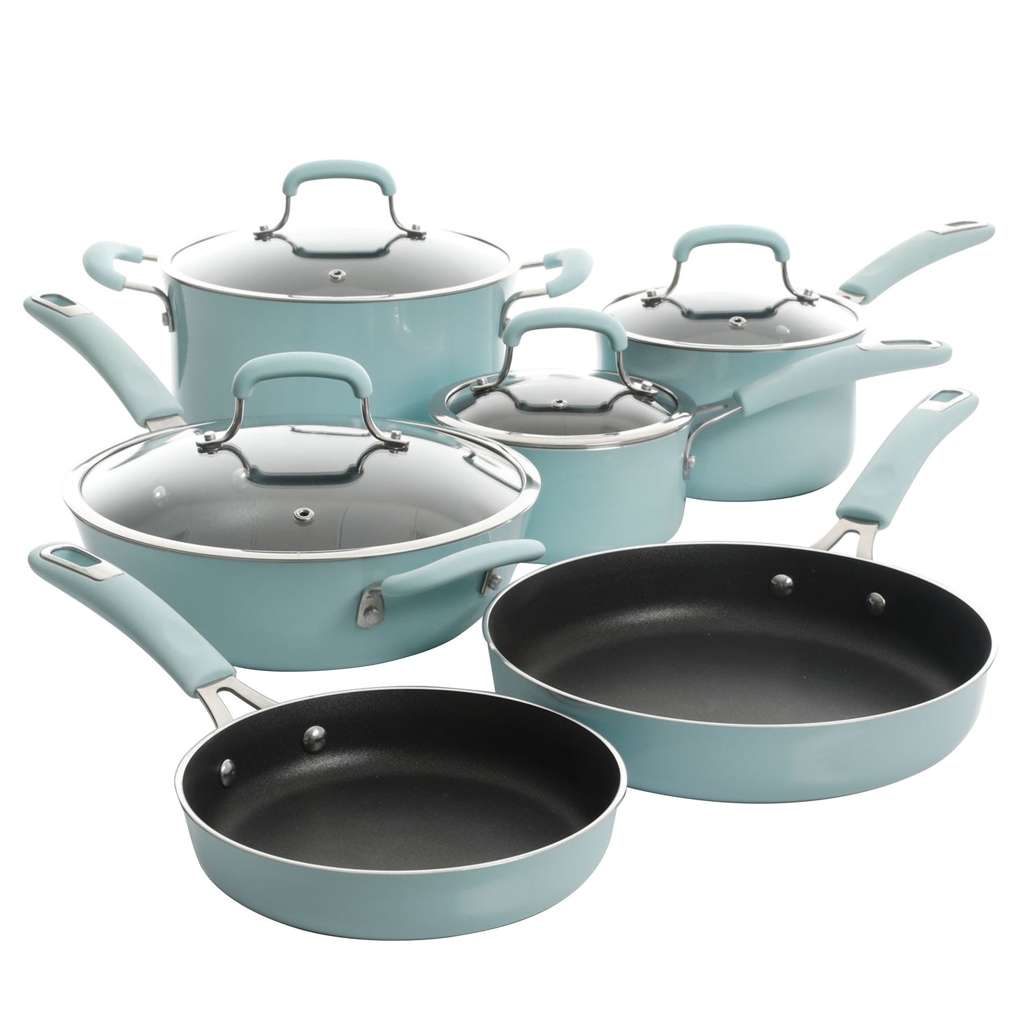 Kenmore Elite Andover 10 pc Nonstick Aluminum Cookware Set in Glacier Blue