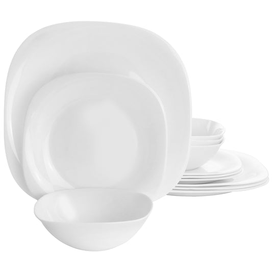 Ultra Plazza 12 Piece Tempered Opal Glass Dinnerware Set White