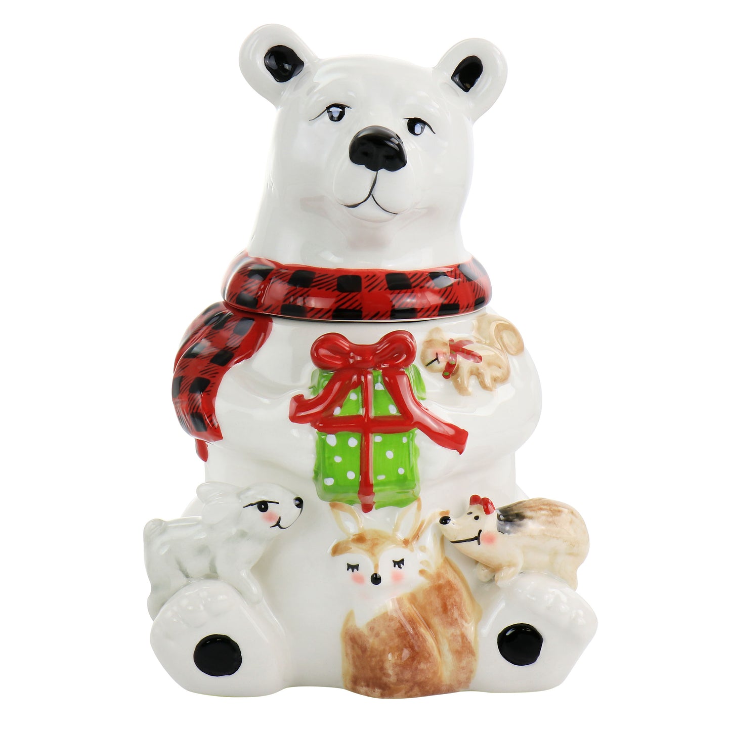Gibson Home Polar Friend Durastone 8.5"  Holiday Cookie Jar in White & Multi