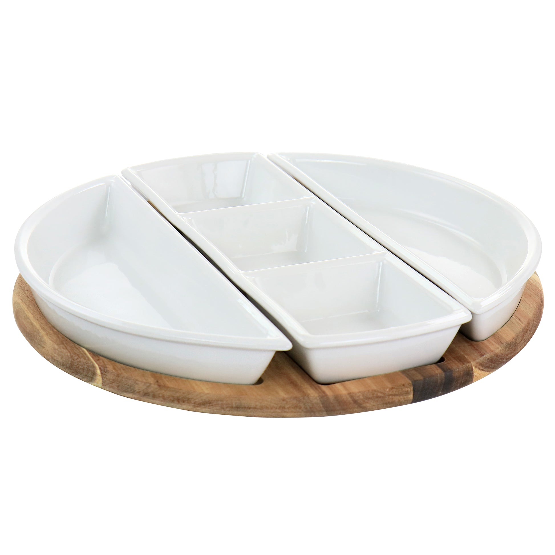 Gibson Elite Gracious Dining 4 Piece Fine Ceramic Sectional Tray Set w Acacia W