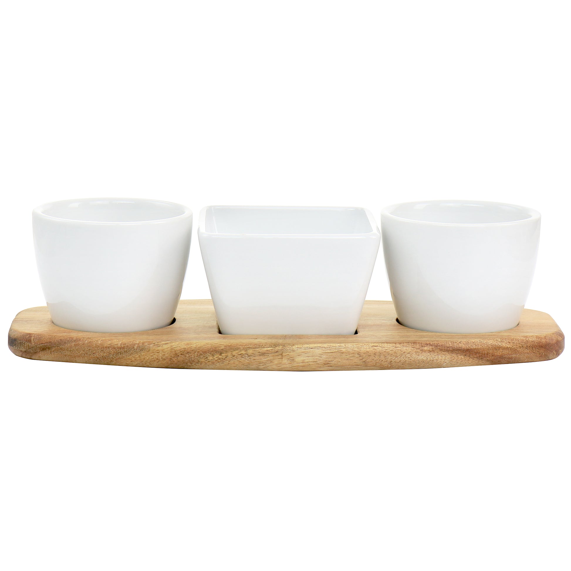 Gibson Elite Gracious Dining 4 Piece Fine Ceramic Tidbit Dish Set w Acacia Wood