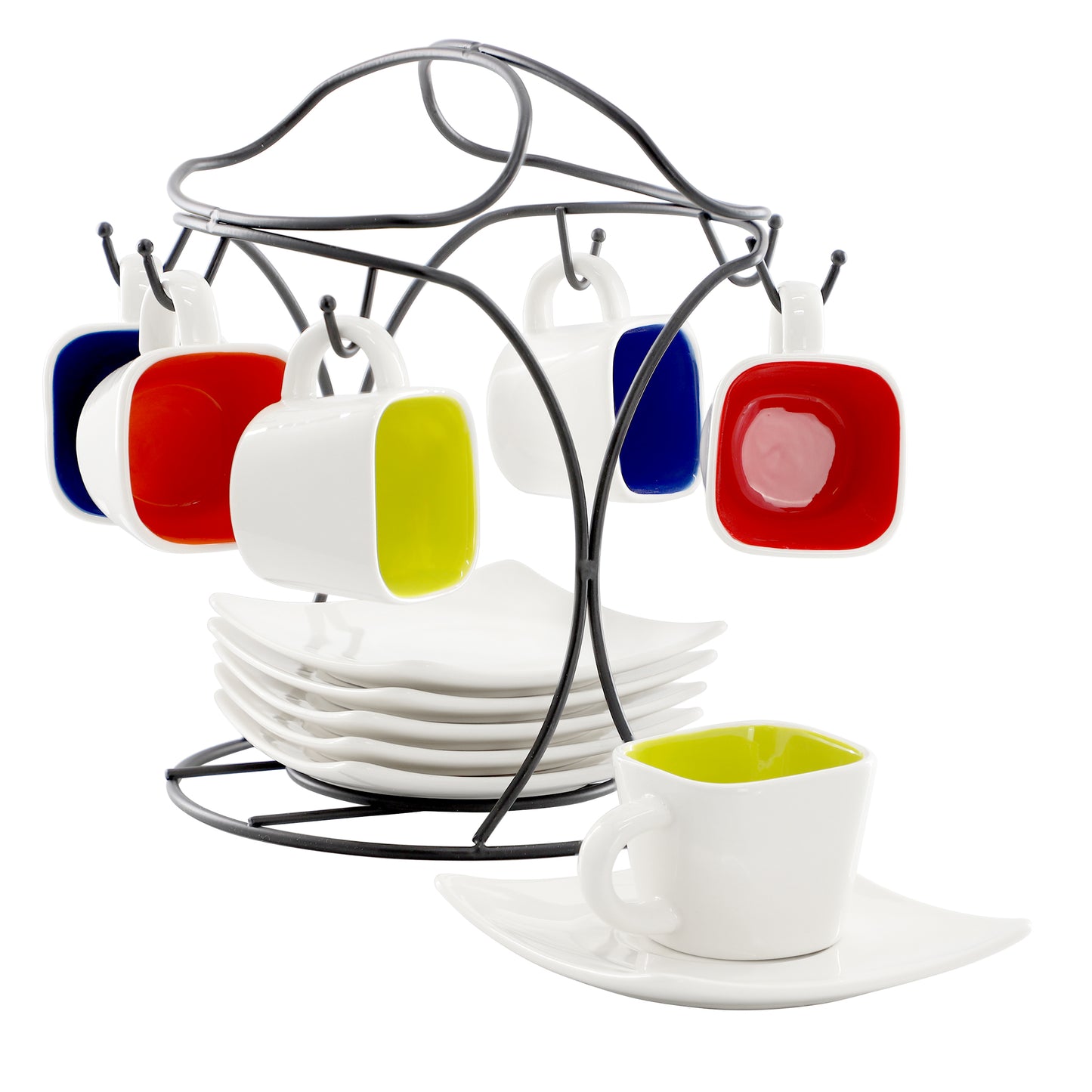 Gibson Home Crenshaw 13 Piece Square Stoneware Espresso Cup Set w Metal Stand