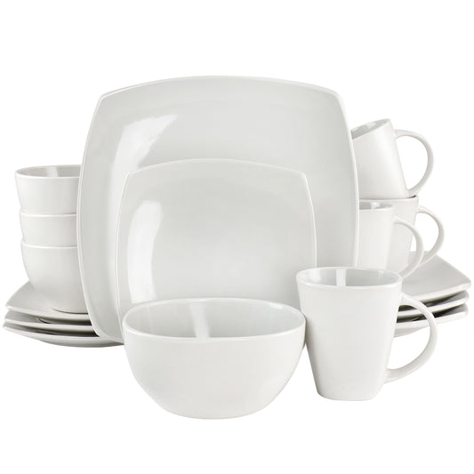 Soho Lounge Bright Shell 16 pc Square Stoneware Dinnerware Set in Shell White