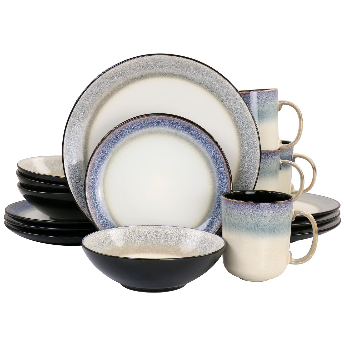 Gibson Elite Rings of Saturn 16 Piece Reactive Glaze Stoneware Dinnerware Set Gr