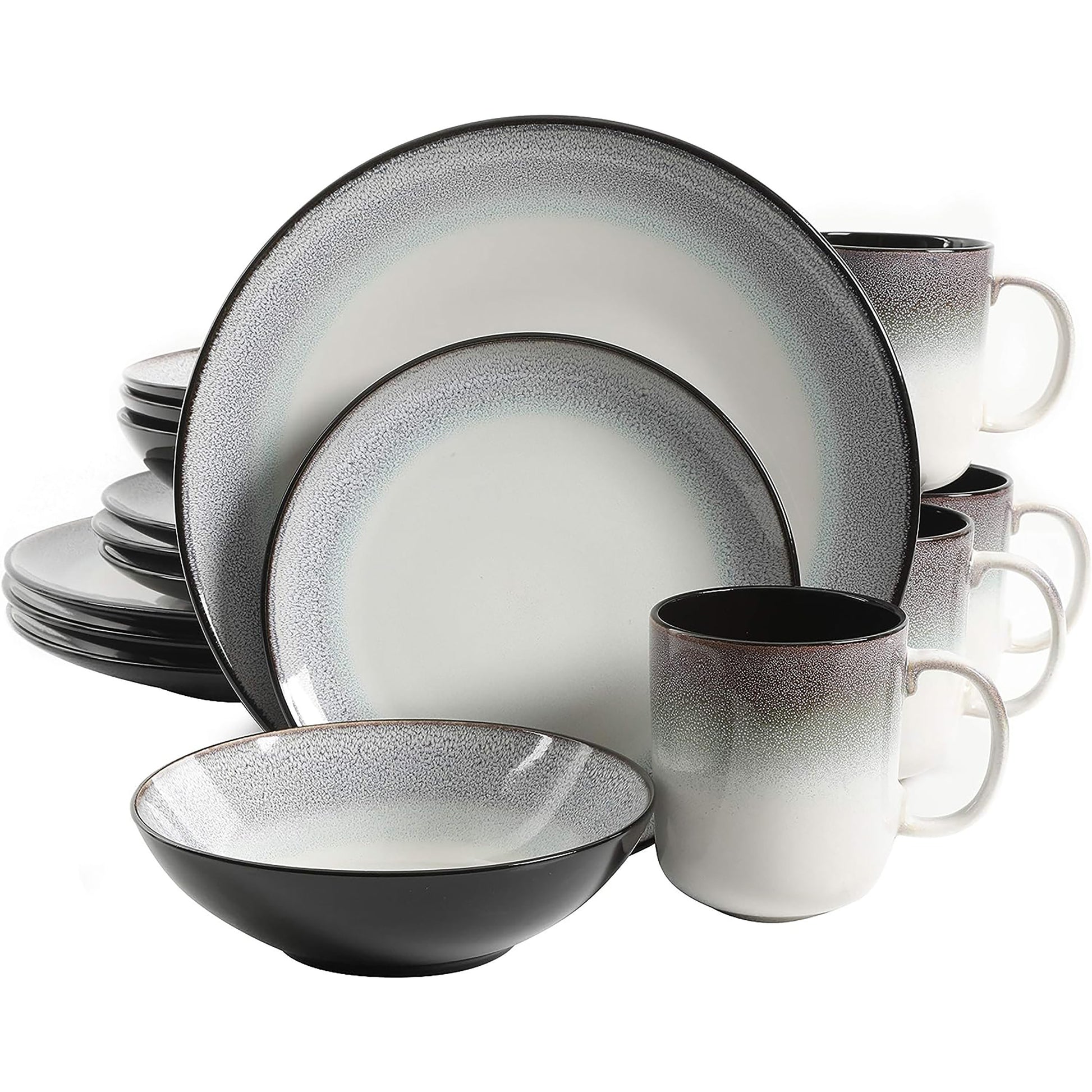 Gibson Elite Rings of Saturn 16 Piece Reactive Glaze Stoneware Dinnerware Set i