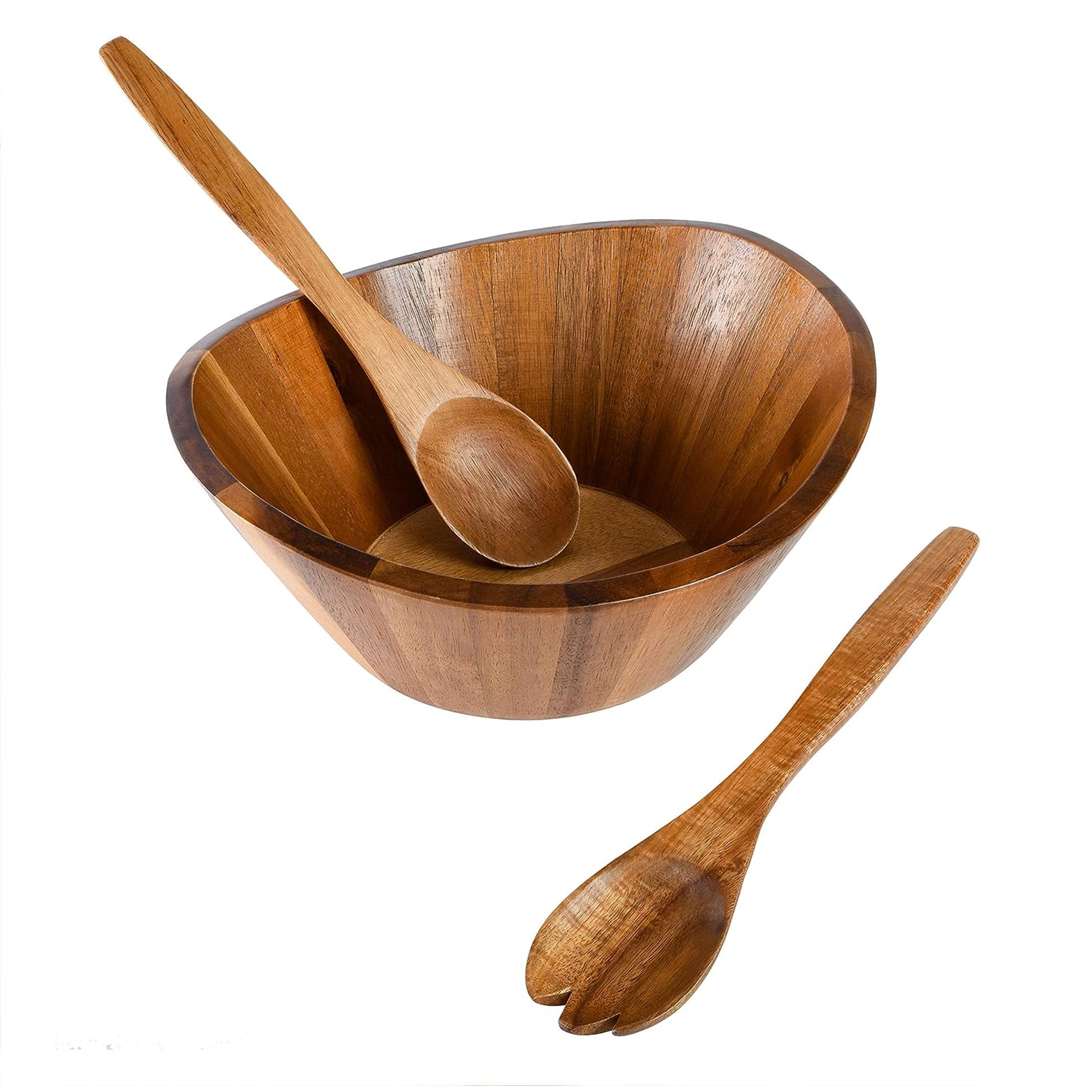 Gibson Home Sherwood 3 Piece Acacia Wood Salad Bowl & Serving Utensil Set in Br