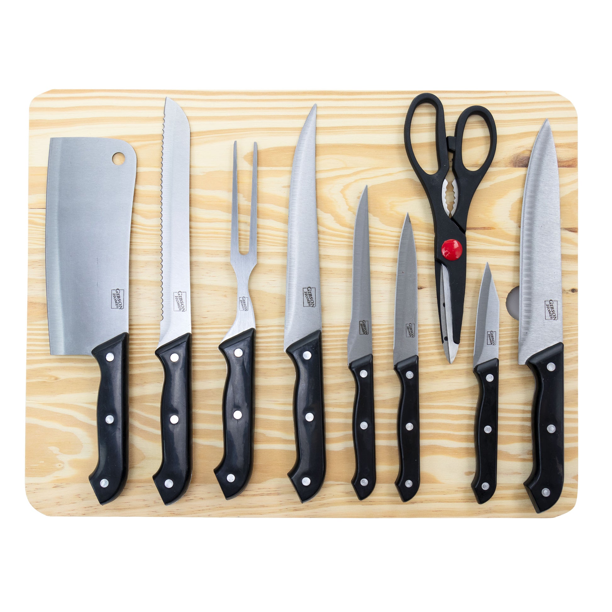 Gibson Home Wildcraft 10 Piece Cutlery Set w Wooden Cutting Board