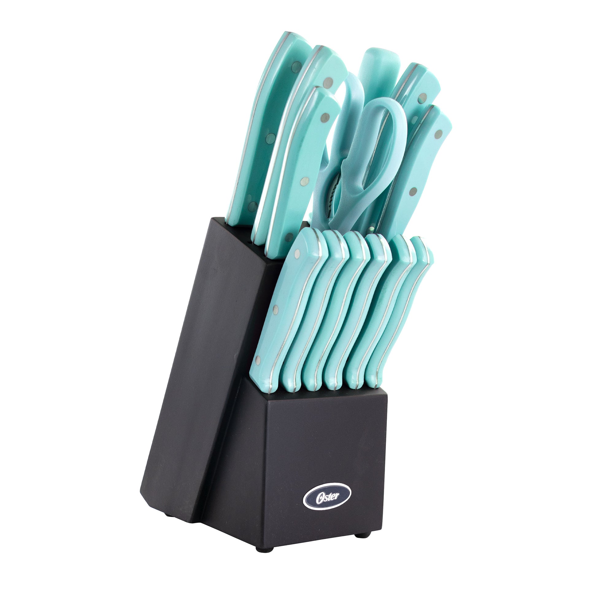 Oster Steffen 14 Piece Stainless Steel Cutlery Set w Storage Block in Blue