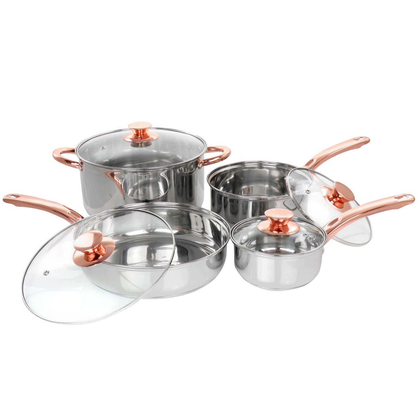 Gibson Home Ansonville 8 Piece Stainless Steel Cookware Set w Rose Gold Handles