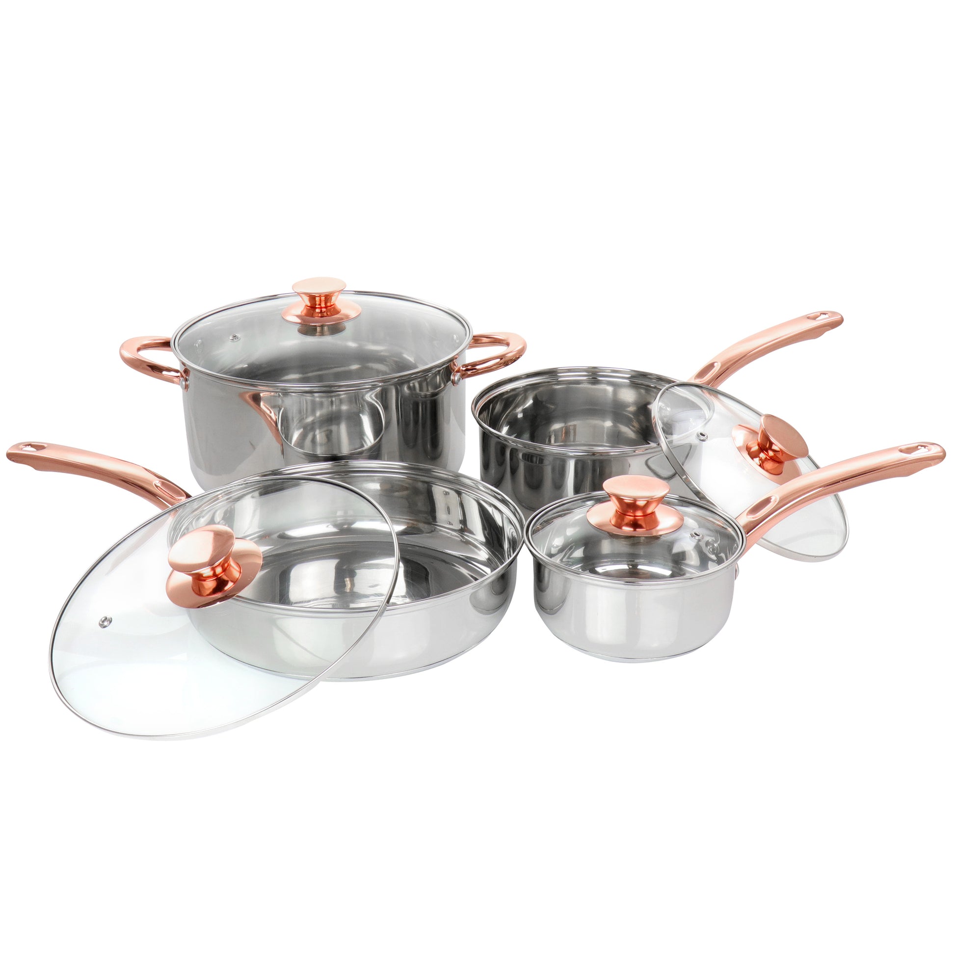 Gibson Home Ansonville 8 Piece Stainless Steel Cookware Set w Rose Gold Handles