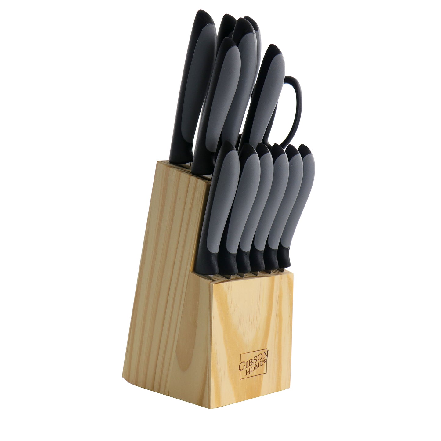 Gibson Home Dorain 14 Piece Stainless Steel Cutlery Set in Black w Wood Block