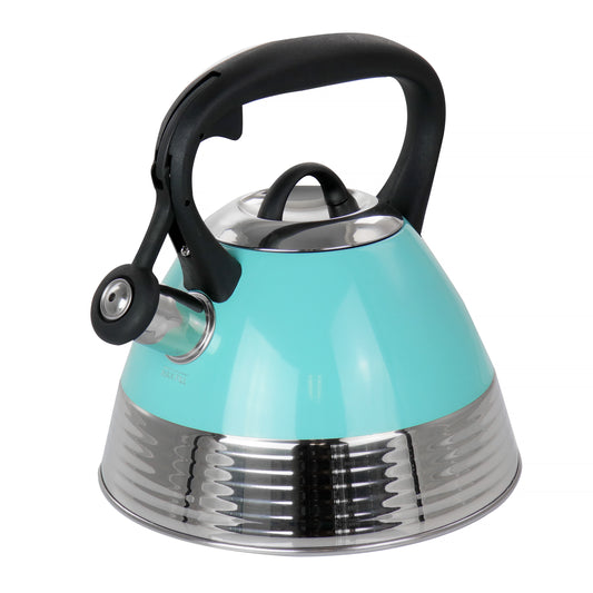 Mr. Coffee 2.5 Qt Stainless Steel Whistling Tea Kettle in Turquoise