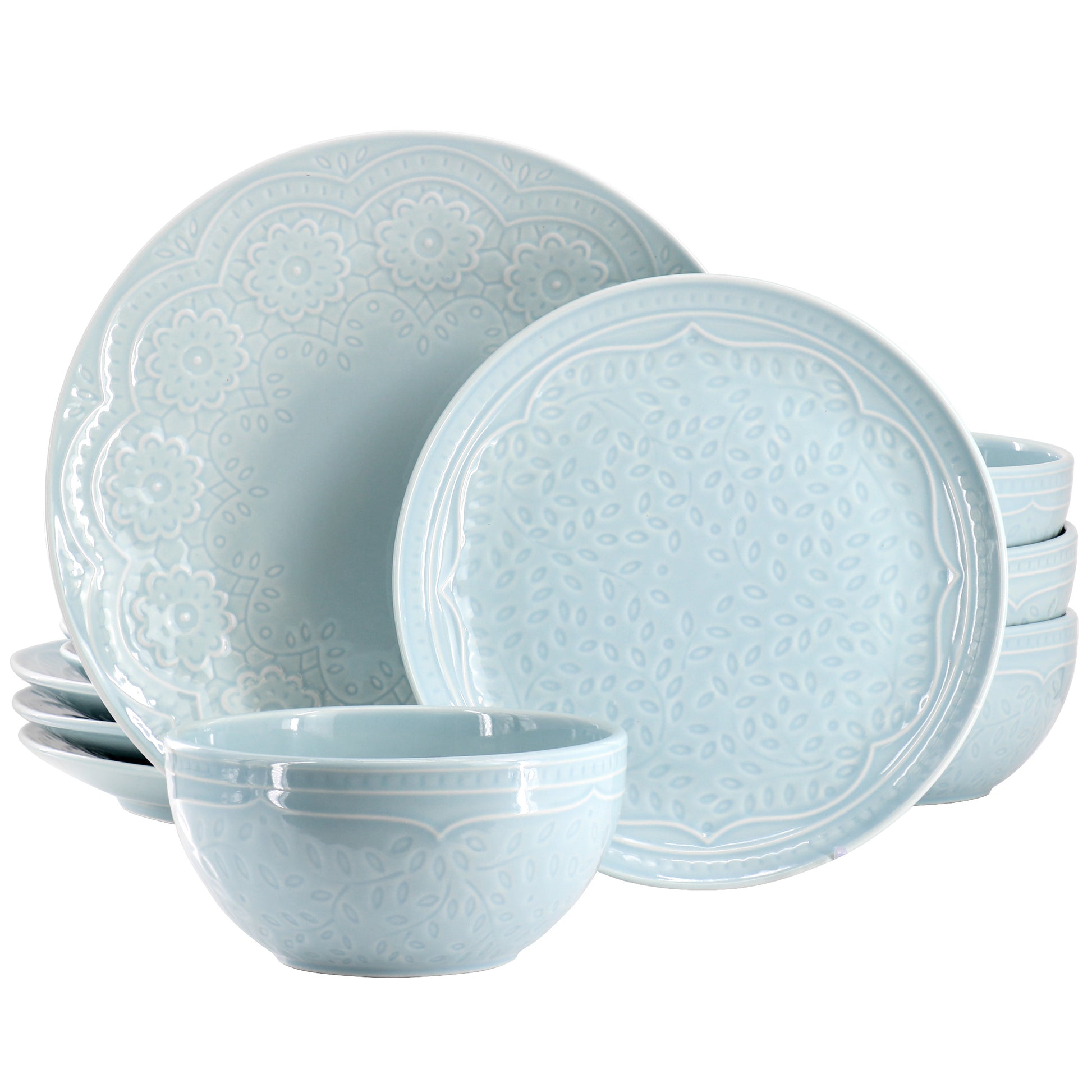 Hometrends Alemany 12 Piece Round Stoneware Dinnerware Set Aqua