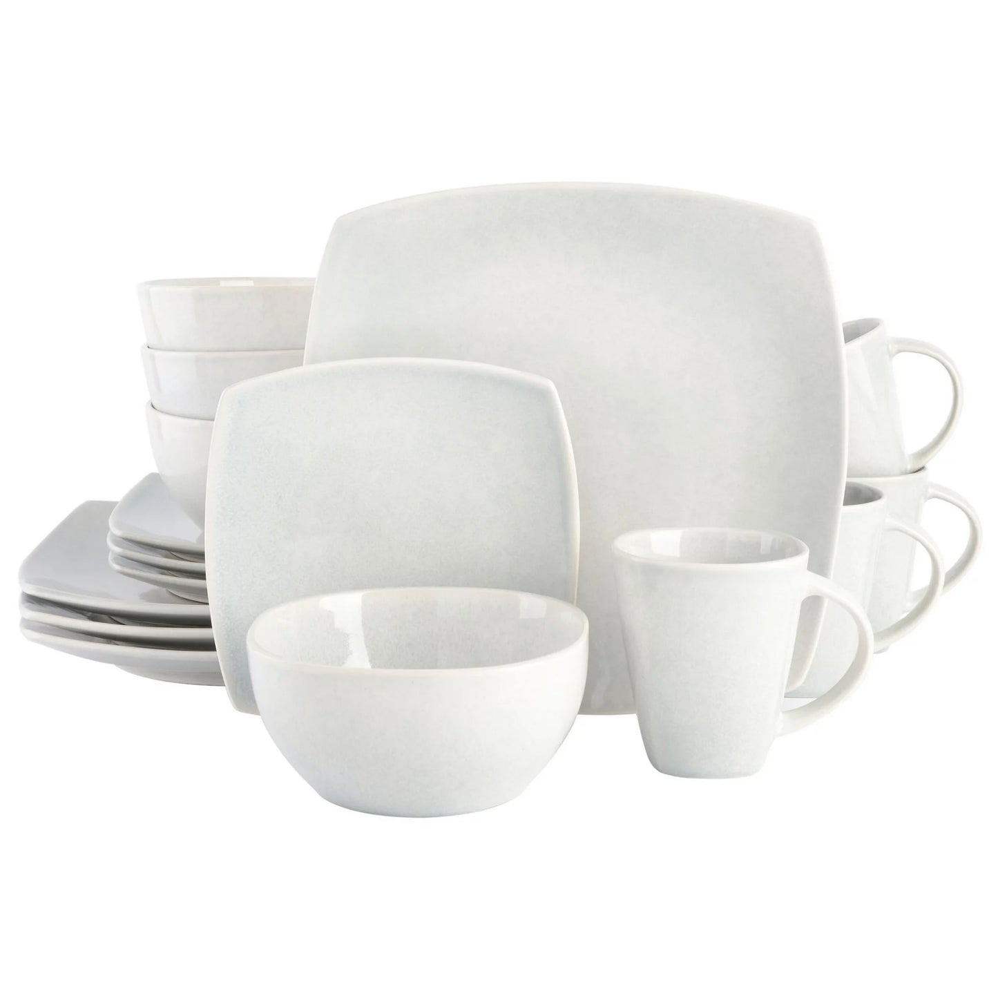 Gibson Home Soho Lounge 16 Piece Soft Square Stoneware Dinnerware Set Stone Grey