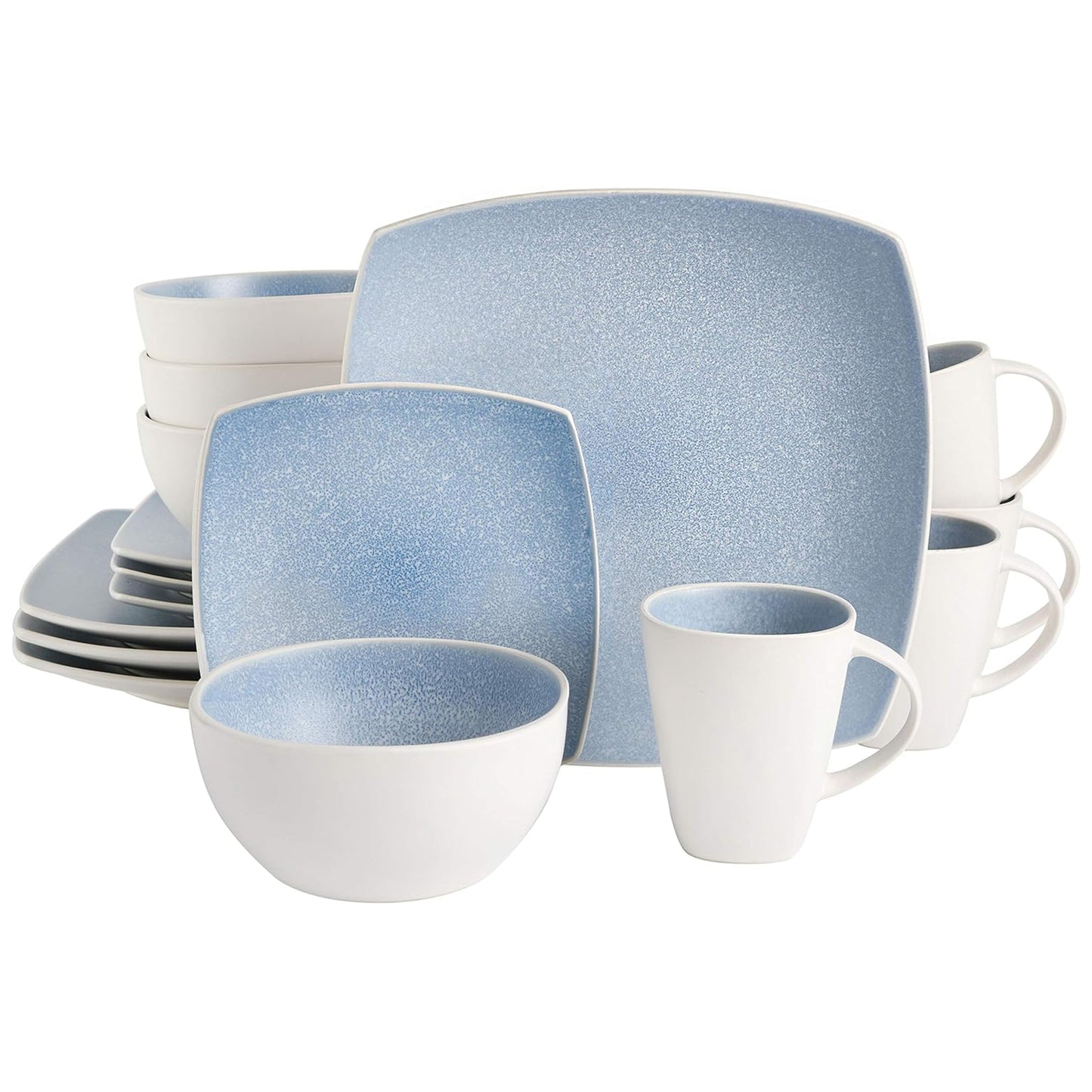 Gibson Elite Soho Lounge 16 Piece Soft Square Stoneware Dinnerware Set in Aqua