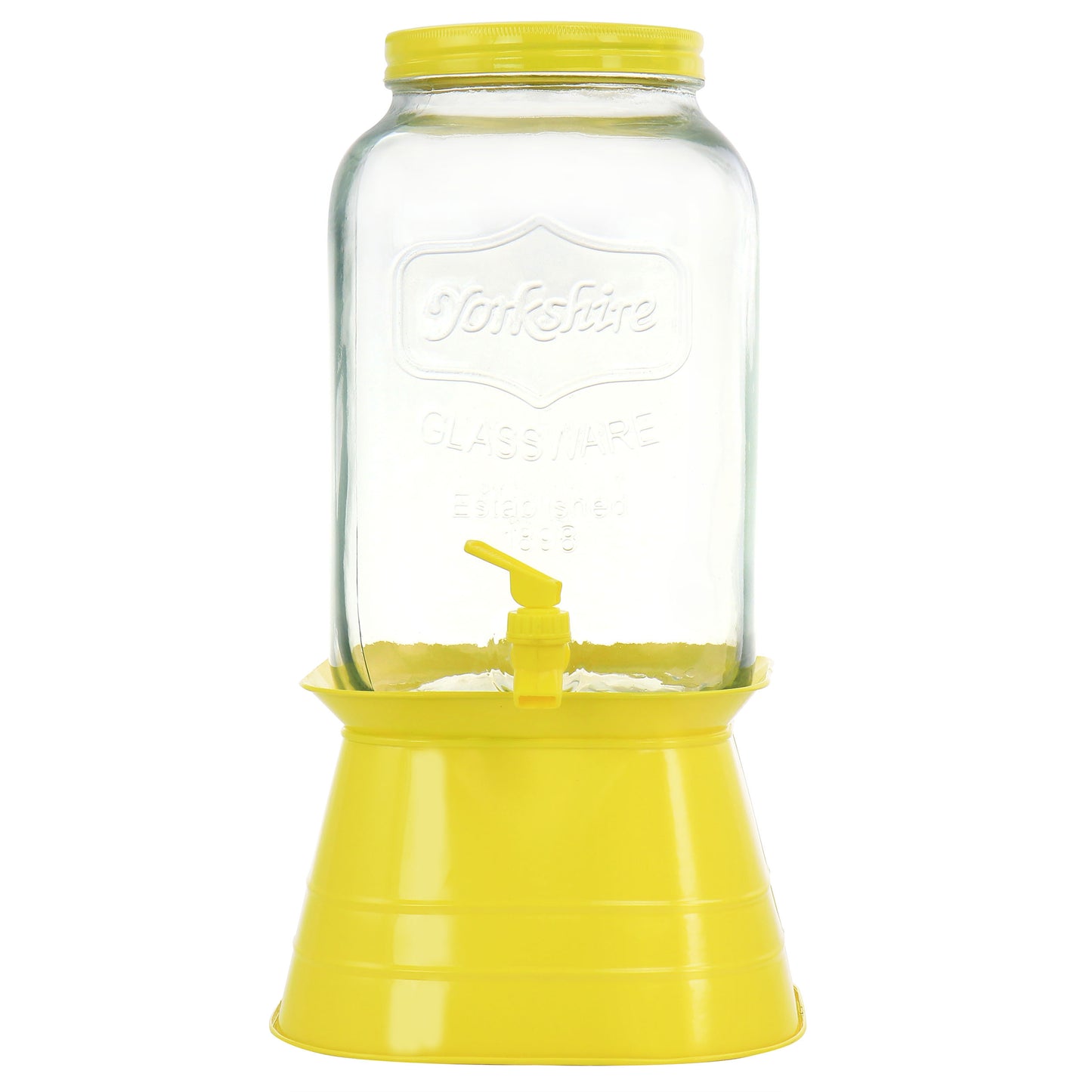 Gibson Home Chiara 2 Gal  Mason Cold Drink  Dispenser w Yellow Metal Base & Lid