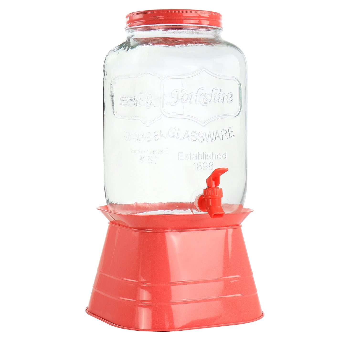 Gibson Home Chiara 2 Gal  Glass Mason Jar Dispenser w Metal Lid & Base in Red