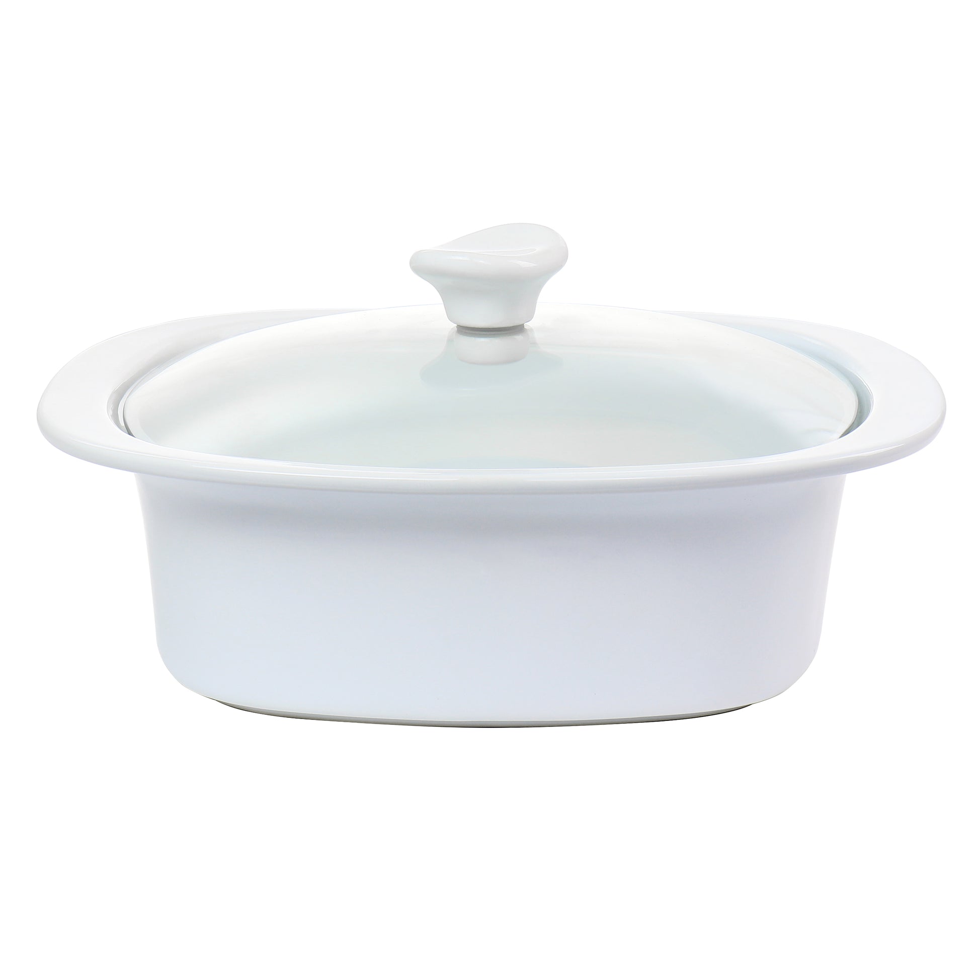 Gibson Elite Gracious Dining 1.9 Qt Stoneware Casserole in White w Glass Lid