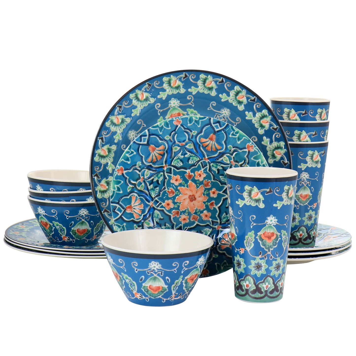 Gibson Home 16 pc Tacoma Melamine Dinnerware Set in Blue