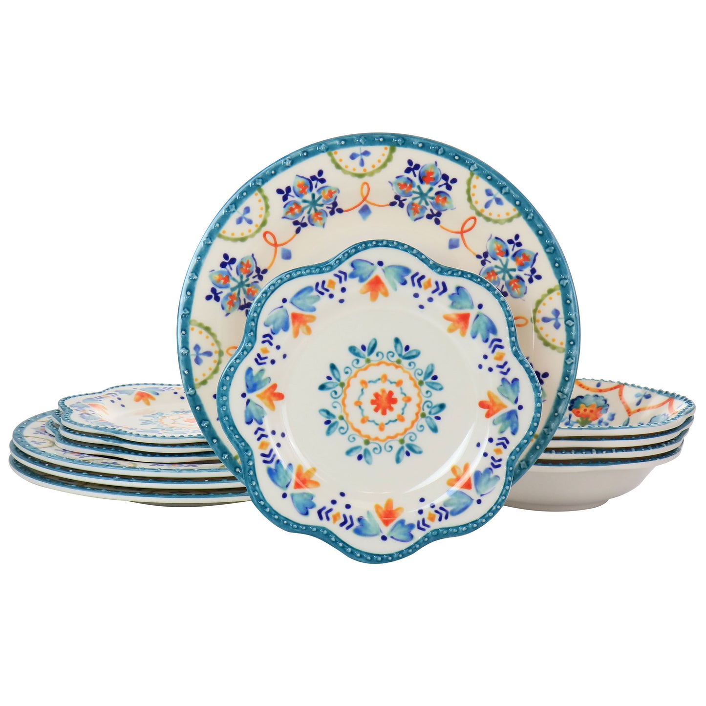 Gibson Home 12 Piece Tamara Melamine Dinnerware Set in White & Floral