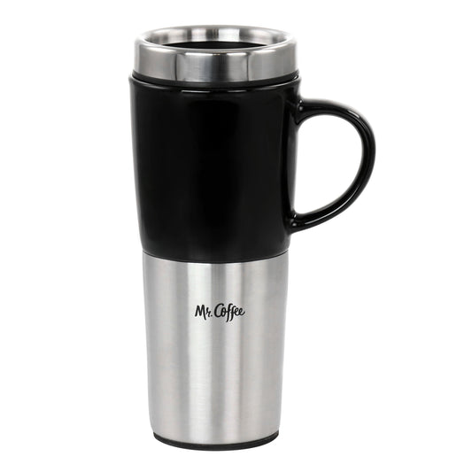 Mr. Coffee 16oz Stainless Steel & Stoneware Travel Mug